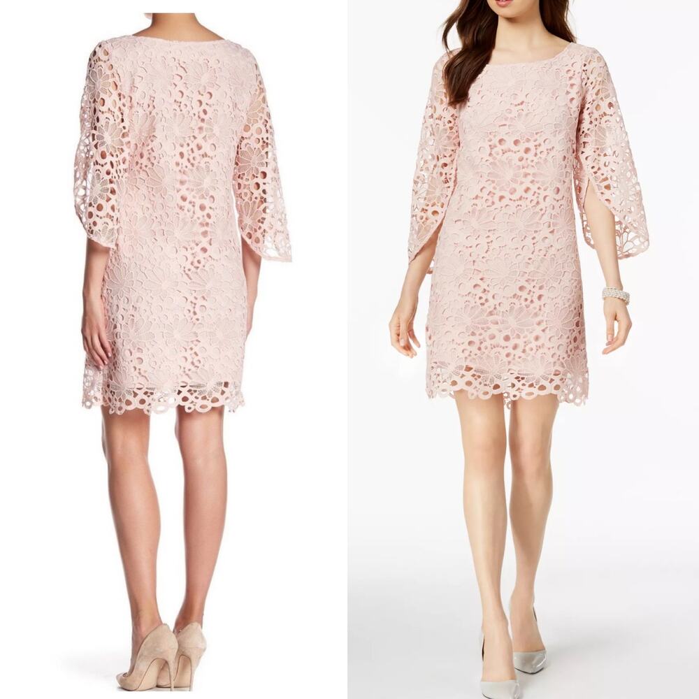 NWOT Nanette by Nanette Lepore Blush Pink Bell-Sleeve Lace Dress Size 8